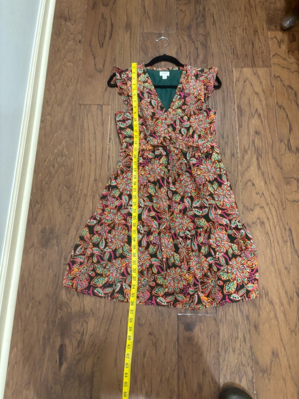 J. Crew Paisley Midi Dress ruffle tired summer boho size 2 Green red pink fun - Picture 12 of 14